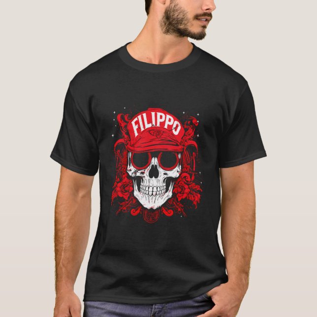 Elemente Personalisierter Schädel mit Filippo-Name T-Shirt (Vorderseite)