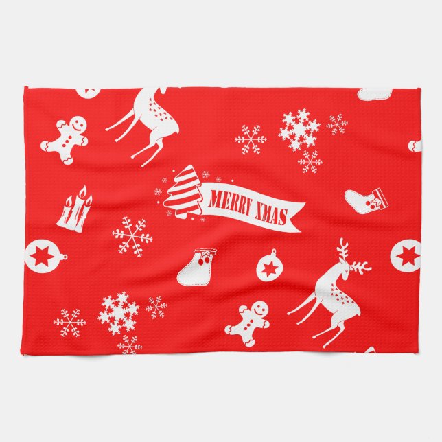 Elemente von Weihnachten Red Kitchen Handtuch (Horizontal)