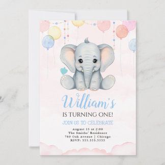 Elephant 1. Geburtstagsjunge Einladung