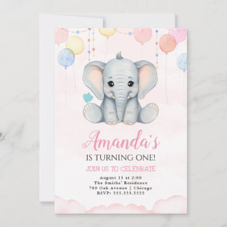 Elephant 1. Geburtstagsmädagoge Einladung