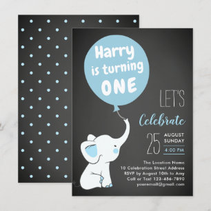 Elephant 1er anniversaire fête Invitation pour gar