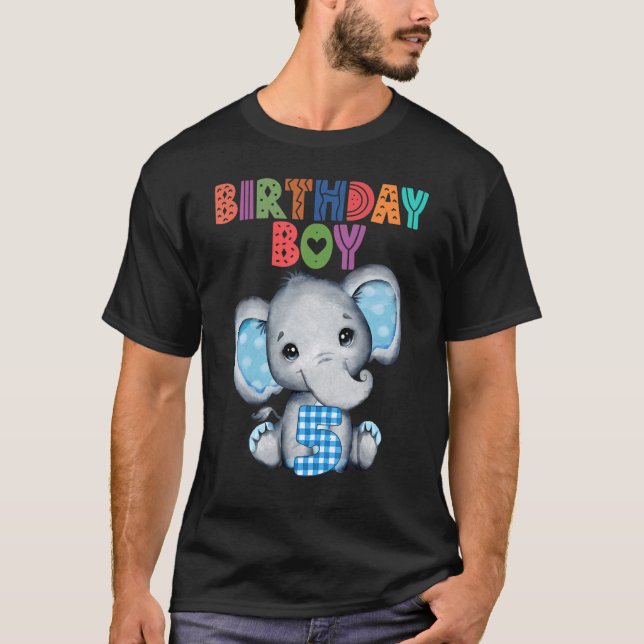 Elephant 5th Birthday Boy 5 Years Old Themed Eleph T-Shirt (Vorderseite)