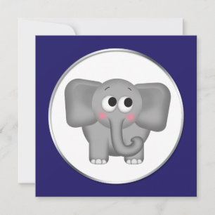 Eléphant adorable - Bleu Douche Bébé Invitations