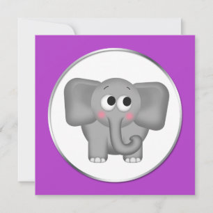 Eléphant adorable - Purple Baby Shower Invitations