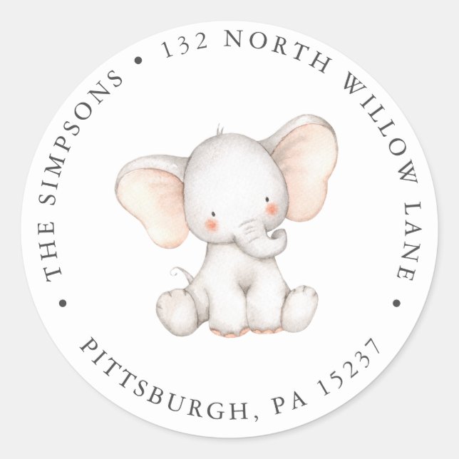 Elephant Adresse de retour Sticker rond classique (Devant)