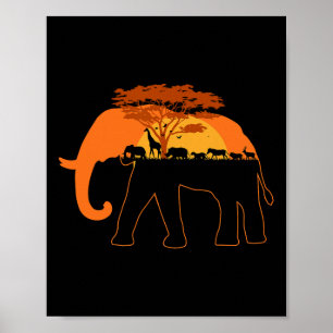 Elephant Africa Animals Trees Earth Day Poster