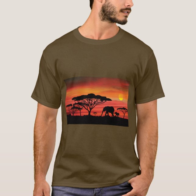 Elephant African Sunset T-Shirt (Vorderseite)
