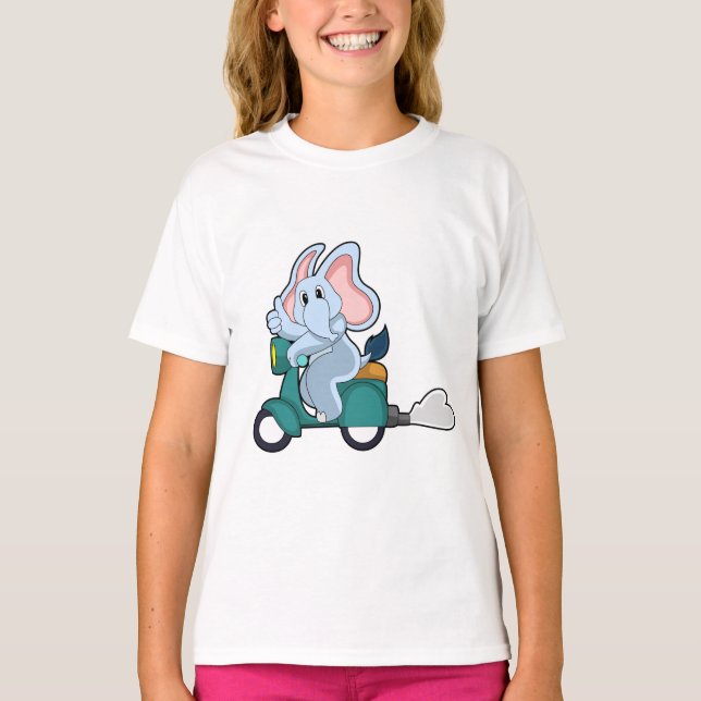 Elephant als Biker mit Scooter T-Shirt (Vorderseite)