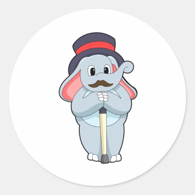 Elephant als Gentleman mit Hut & Walking Stock Runder Aufkleber (Vorderseite)