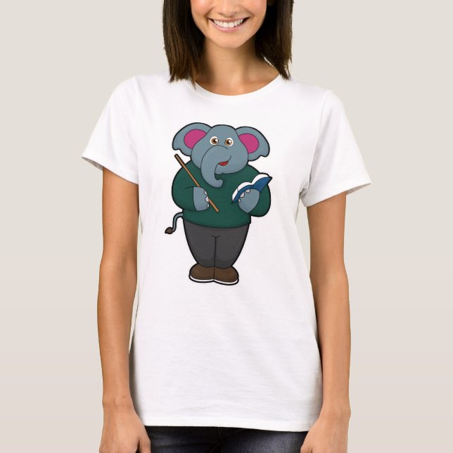 Elephant als Lehrer mit Buch und Zeiger T-Shirt (Vorderseite)