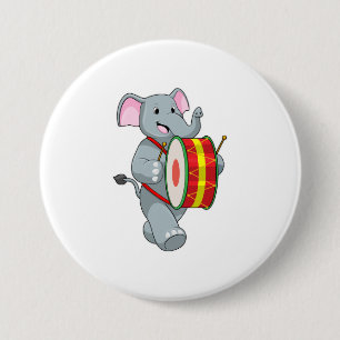 Elephant als Musiker mit Trommelfell Button
