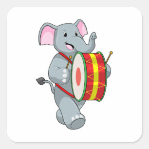 Elephant als Musiker mit Trommelfell Quadratischer Aufkleber