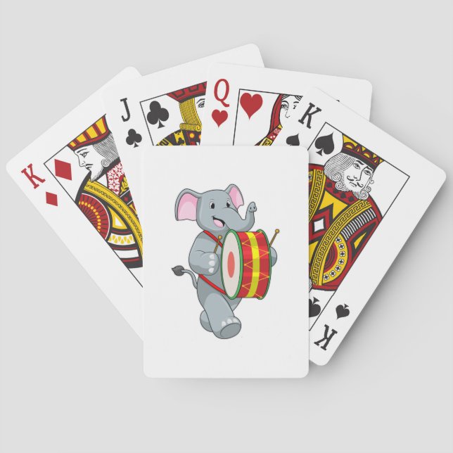 Elephant als Musiker mit Trommelfell Spielkarten (Rückseite)