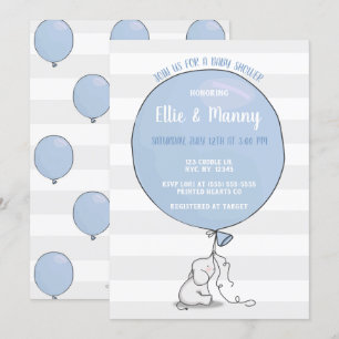 Elephant and Balloon Baby Shower Einladung   Blau