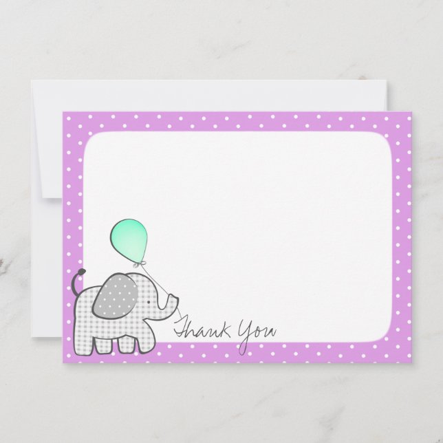 Elephant and Balloons Magenta Vielen Dank Dankeskarte (Vorderseite)