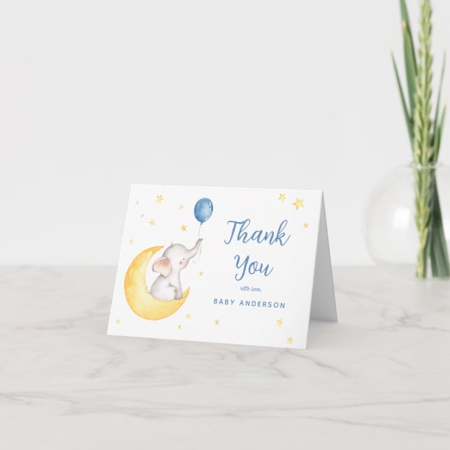 Elephant and Stars Baby Dusche Vielen Dank Dankeskarte (Vorderseite)