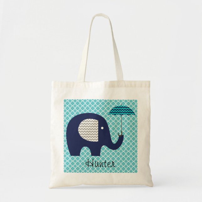 Elephant Aqua Muster Zickzack Umbrella Custom Bag Tragetasche (Vorne)