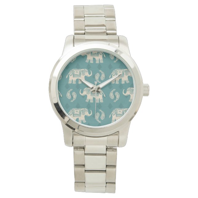 Elephant Aquamarin Caravan Muster Armbanduhr (Vorderseite)
