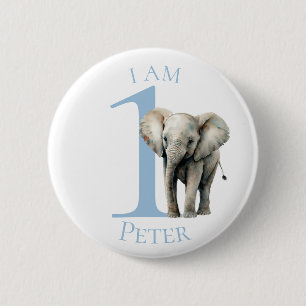 Elephant Aquarell Blue BIRTHDAY Button