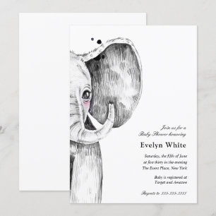 Eléphant aquarelle invitation Baby shower