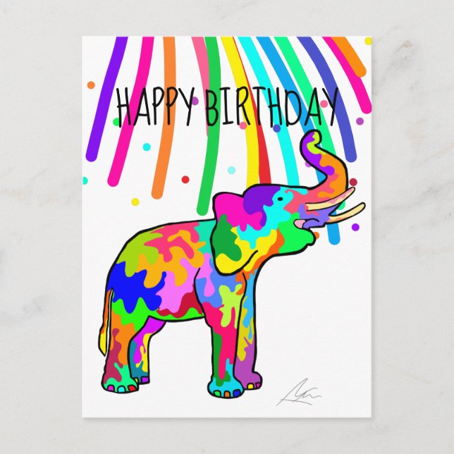 Elephant Art Birthday Postkarte (Vorderseite)