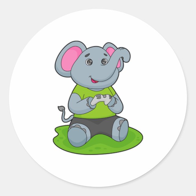 Elephant as Gamer Runder Aufkleber (Vorderseite)