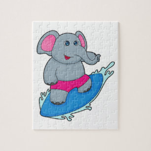 Elephant as Surfer with Surfboard