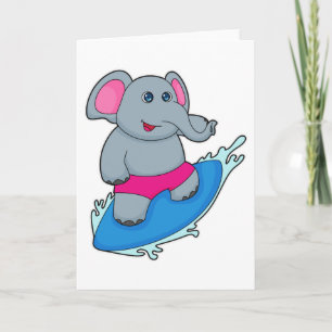 Elephant as Surfer with Surfboard Karte