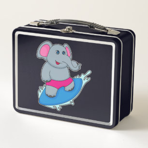 Elephant as Surfer with Surfboard Metall Brotdose