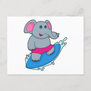 Elephant as Surfer with Surfboard Postkarte