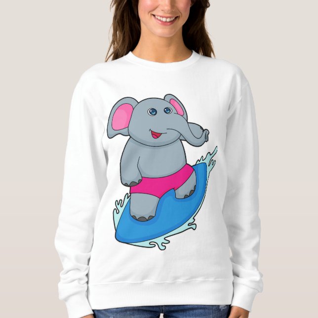 Elephant as Surfer with Surfboard Sweatshirt (Vorderseite)