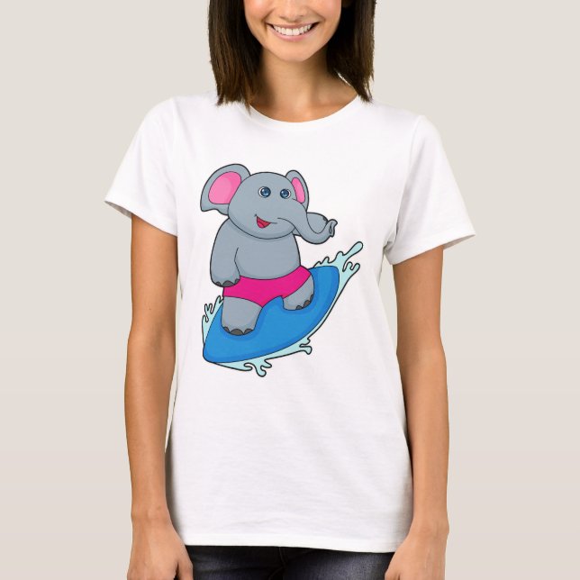 Elephant as Surfer with Surfboard T-Shirt (Vorderseite)