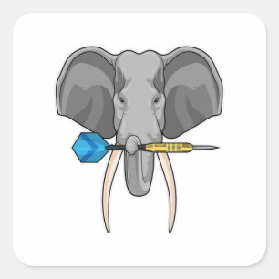 Elephant at Darts with Dart Quadratischer Aufkleber