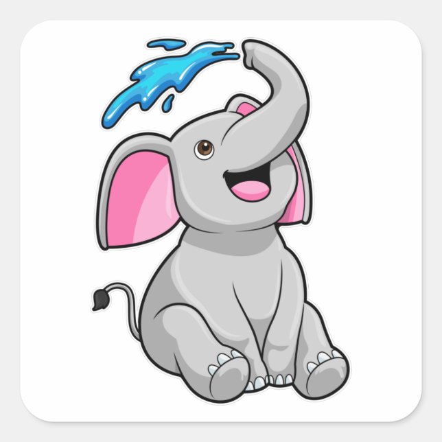 Elephant at Splash with Water Quadratischer Aufkleber (Vorderseite)
