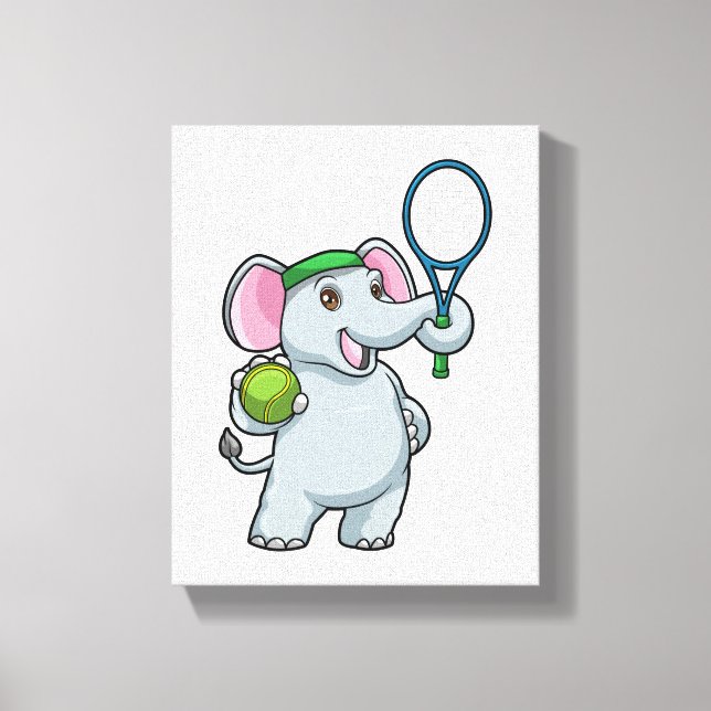 Elephant at Tennis with Tennis racket Leinwanddruck (Vorderseite)