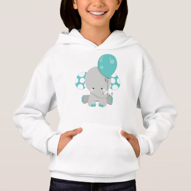 Eléphant Avec Balloon, Eléphant Cute - Gris Bleu (Devant)