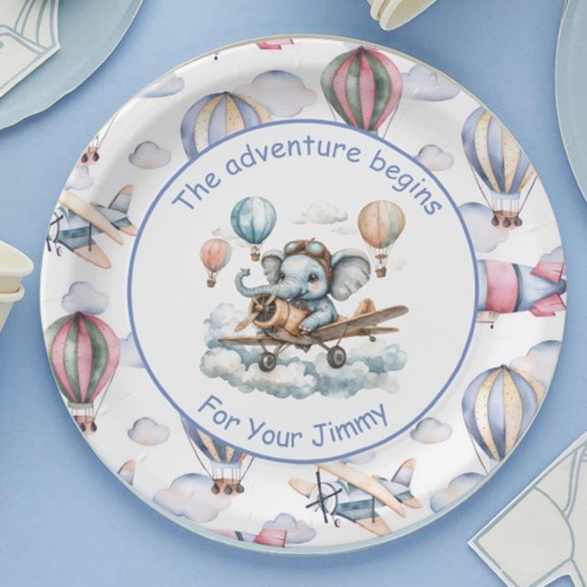Elephant Aviator Baby Shower Paper Plates  Pappteller (Von Creator hochgeladen)