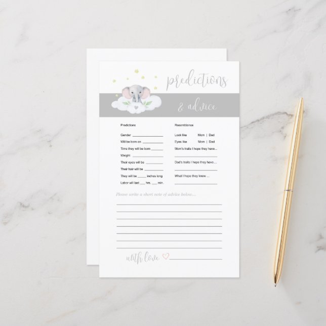 Elephant Baby Advice and Predictions Game Gray (Vorderseite/Rückseite Beispiel)