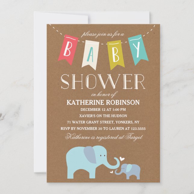 Elephant Baby | Babyparty Einladung (Vorderseite)