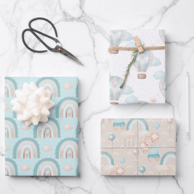 Elephant Baby Boy Babydusche Packpapier Geschenkpapier Set (Vorderseite)