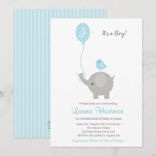 Elephant Baby Boy Dusche Einladungen mit Balloon