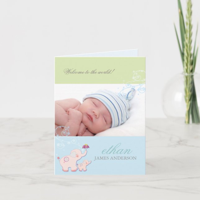 Elephant Baby Boy Foto Geburtsankündigung Ankündigung (Vorderseite)