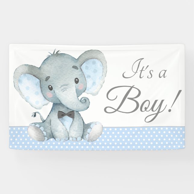 Elephant Baby Boy Shower Banner (Horizontal)