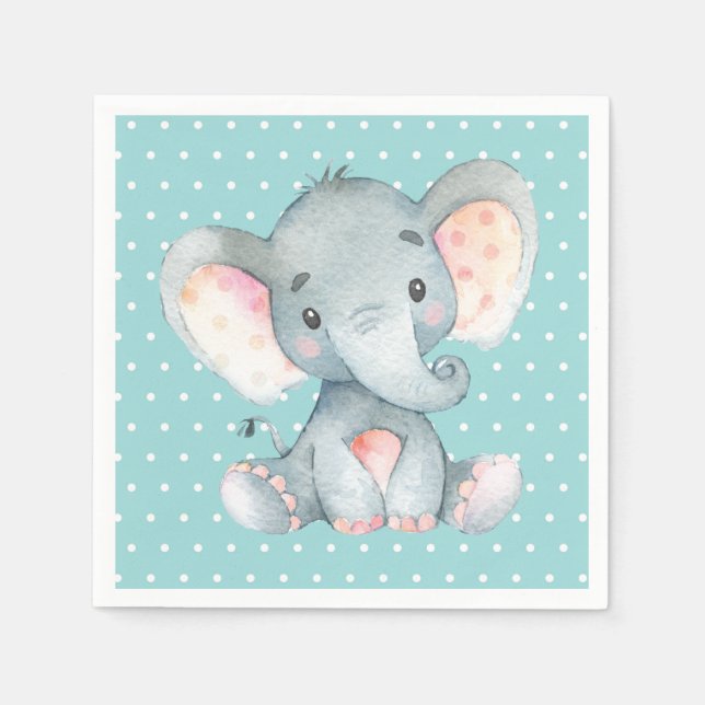 Elephant Baby Dusche Aqua Aquamarin Türkis Napkins Serviette (Vorderseite)
