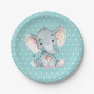Elephant Baby Dusche Aqua Aquamarin Türkis Pappteller