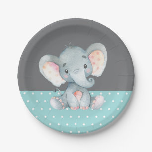 Elephant Baby Dusche Aqua Aquamarin Türkis und Gr Pappteller