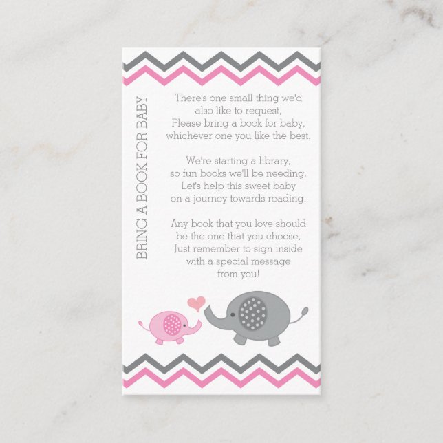 Elephant Baby Dusche bringen ein Buch mit rosa Mäd Begleitkarte (Vorderseite)