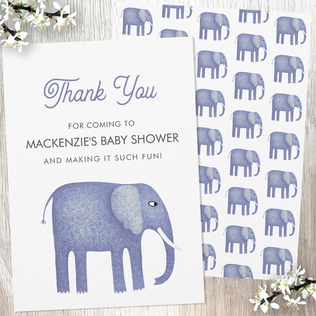 Elephant Baby Dusche Danke Karte (Blue elephant baby shower thank you card)