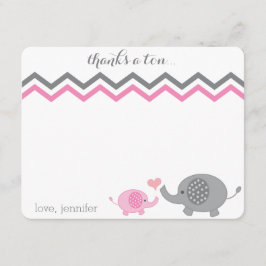 Elephant Baby Dusche Danke Pink Gray Zickzack Mitteilungskarte