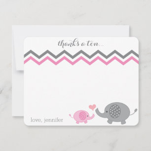Elephant Baby Dusche Danke Pink Gray Zickzack Mitteilungskarte